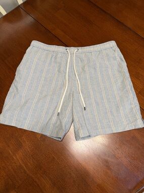 James Perse Cotton-Linen Blend Shorts Mens Size 2 Medium Striped Drawstring